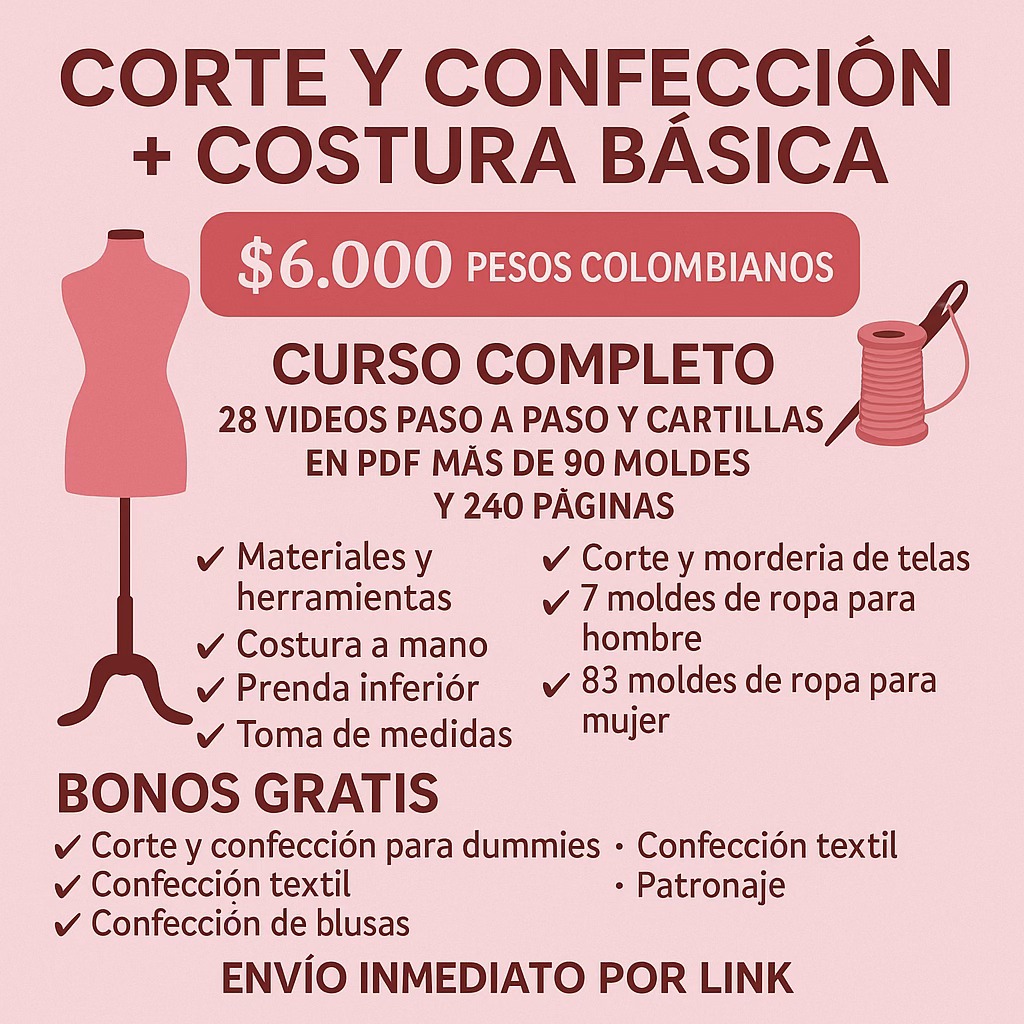 Patrones de Moda Facebook ad: CURSO VIRTUAL: *CORTE Y CONFECCIÓN + COSTURA BASICA*…
