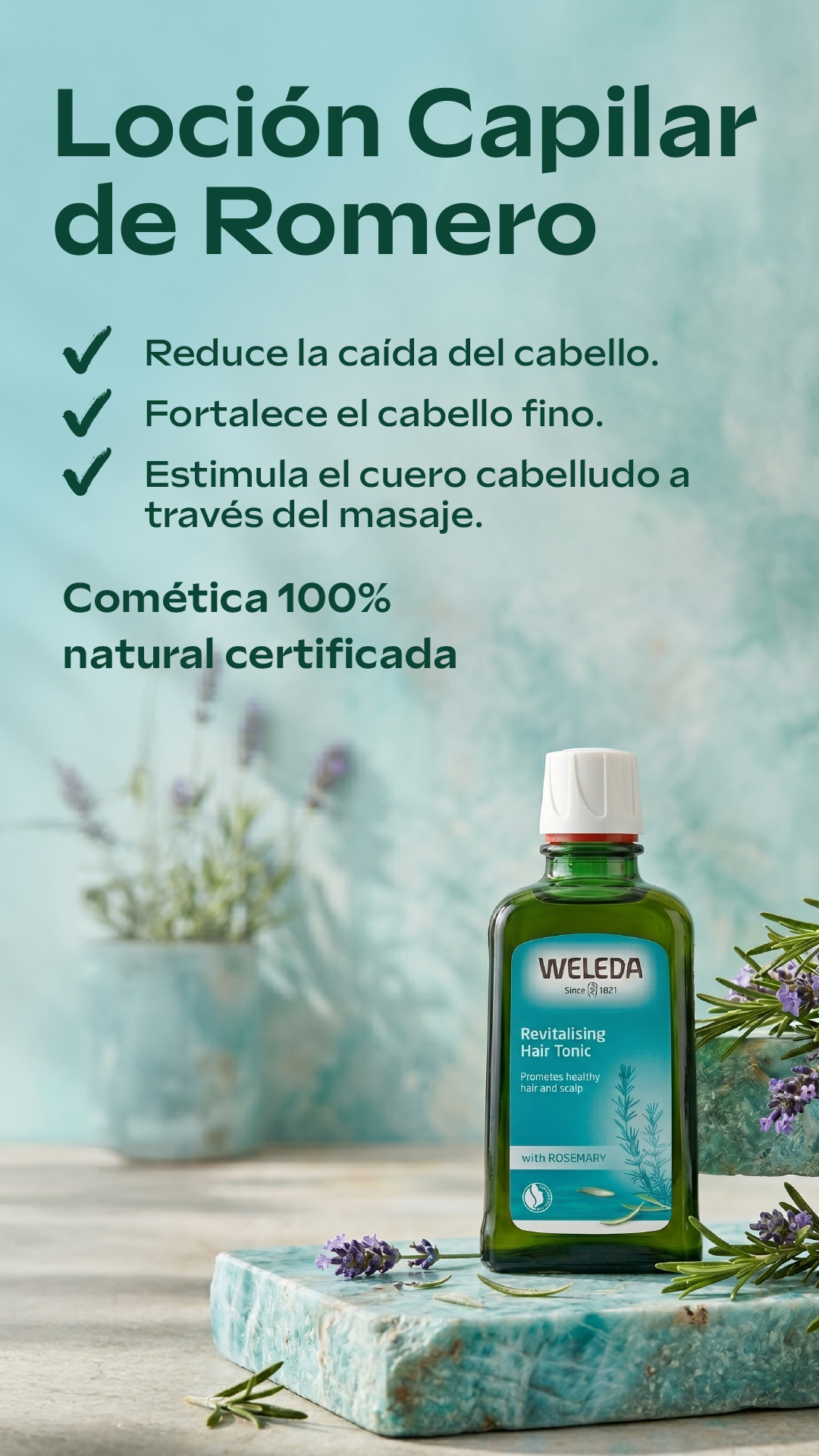 Weleda Facebook ad: Una loción anticaída 100% natural que fortalece, da…