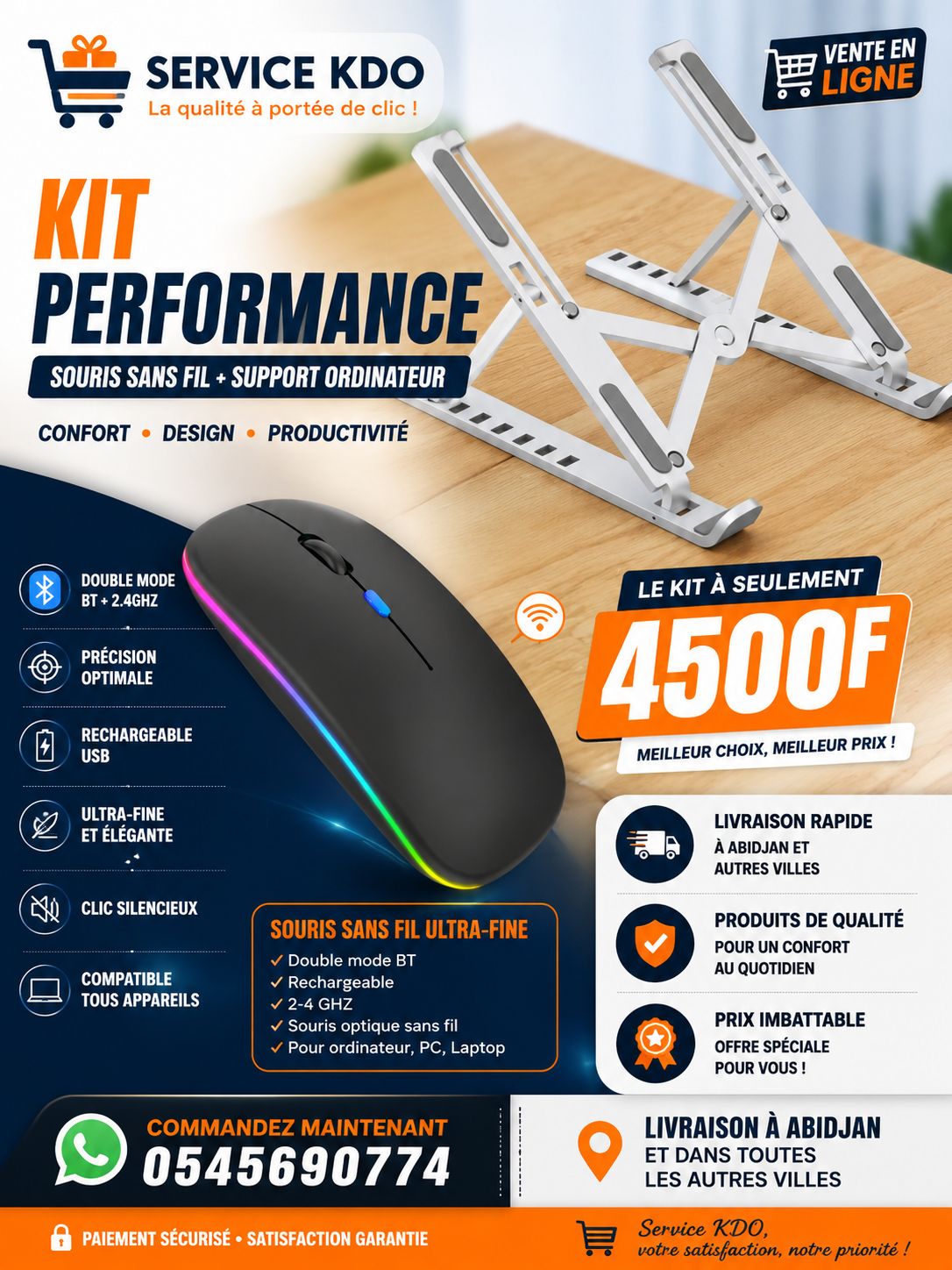 Service KDO Facebook ad: Avec 4500f seulement, tu as une souris rechargeable…