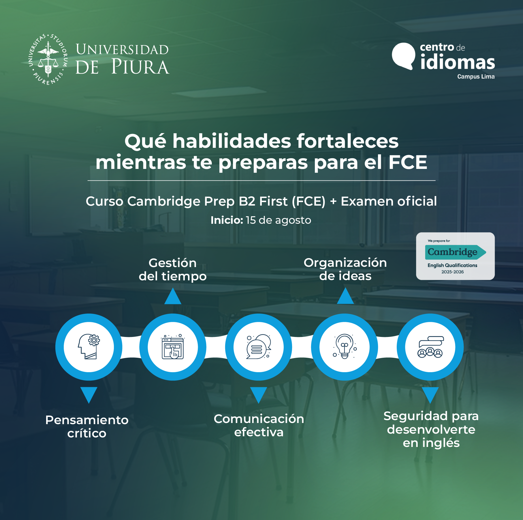 Centro de Idiomas UDEP Campus Lima Facebook ad: Prepárate para el Cambridge FCE