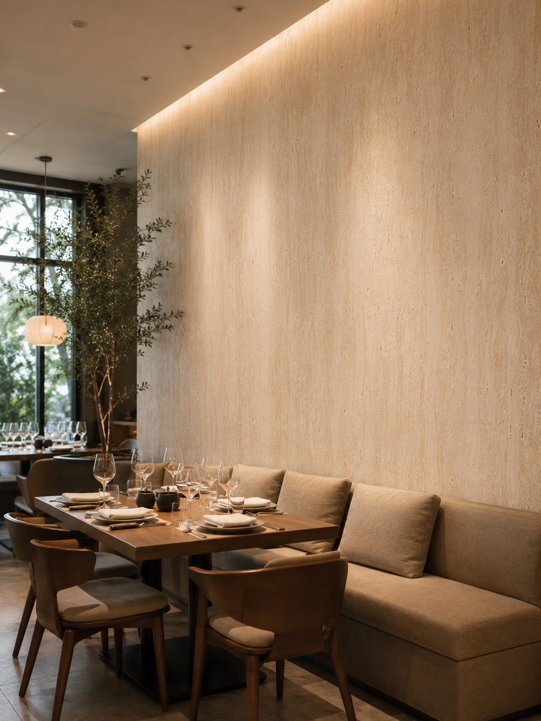 KeylantaHome Facebook ad: Elevate Restaurant Interiors with Natural Stone Style