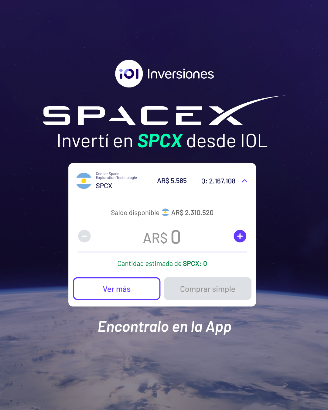 Invertironline Facebook ad: Invertí en SpaceX desde IOL