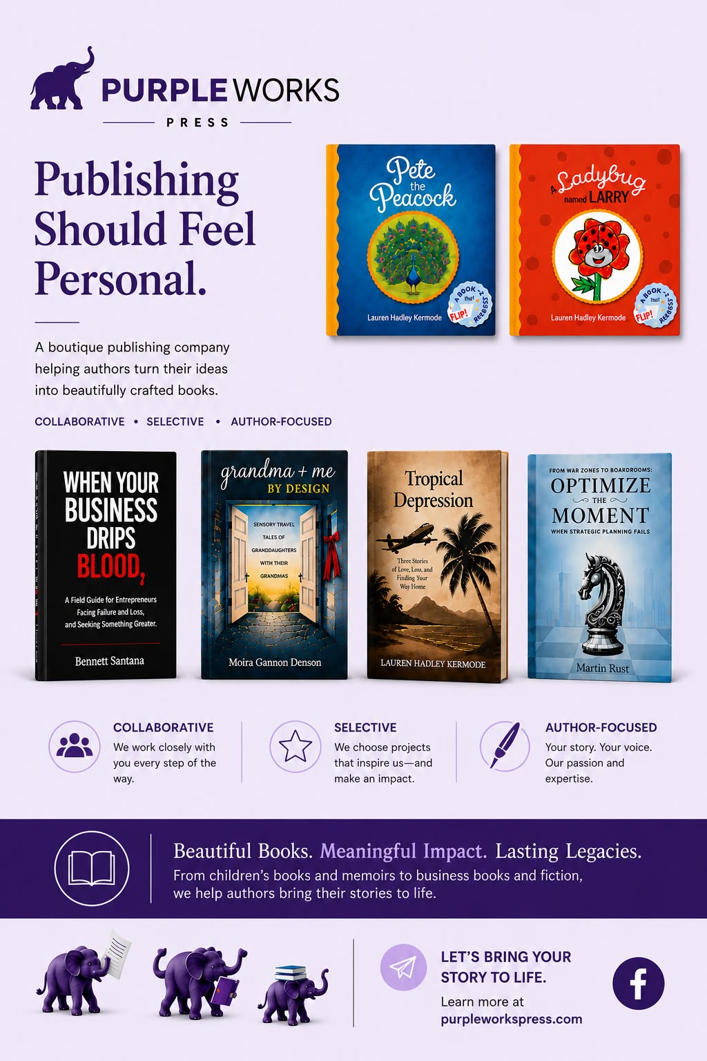Purple Works Press Facebook ad: Publishing Should Feel Personal.