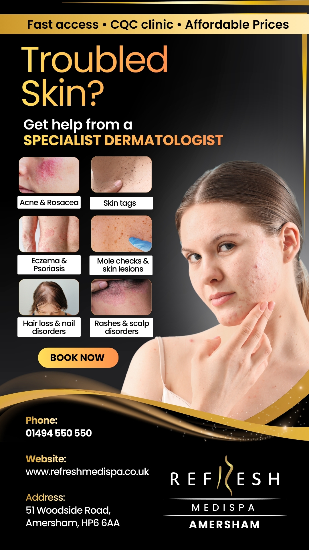Refresh Medispa Amersham Facebook ad: See our Dermatology Specialist Fast