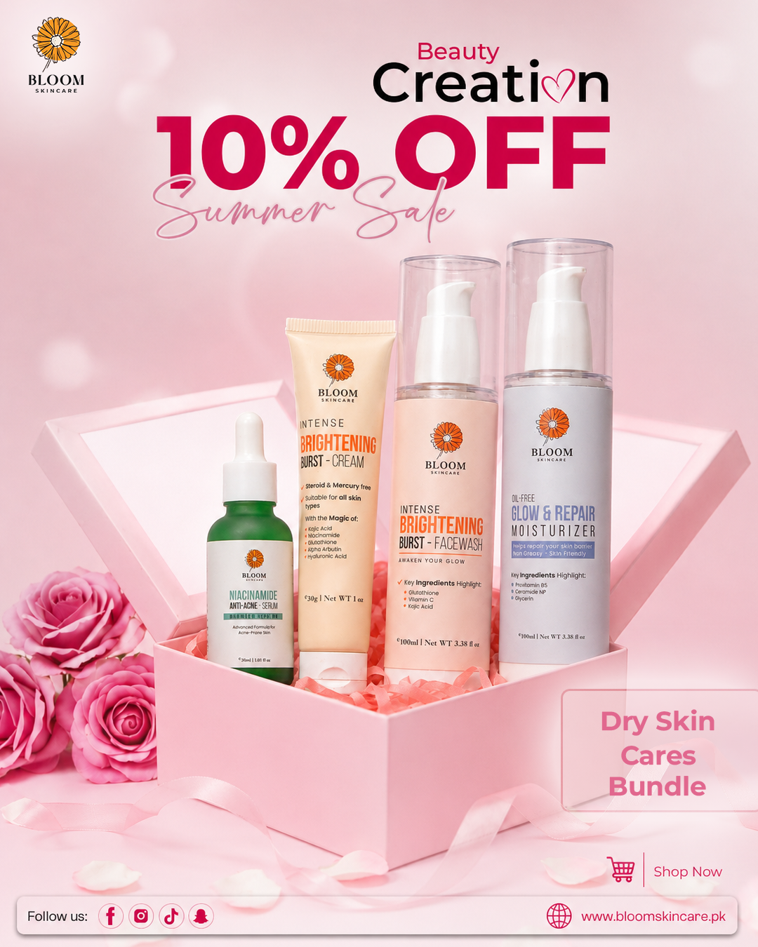 Bloom skincare Facebook ad: Turn Flaky Skin into Plump Radiance
