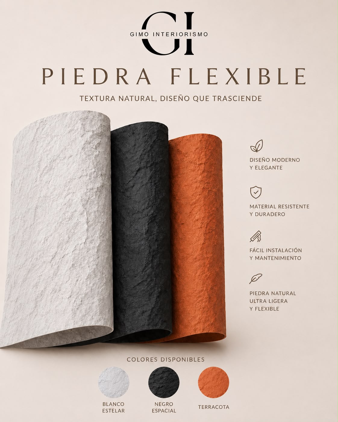 Gimo Interiorismo Facebook ad: Lambrin y piedra flexible.