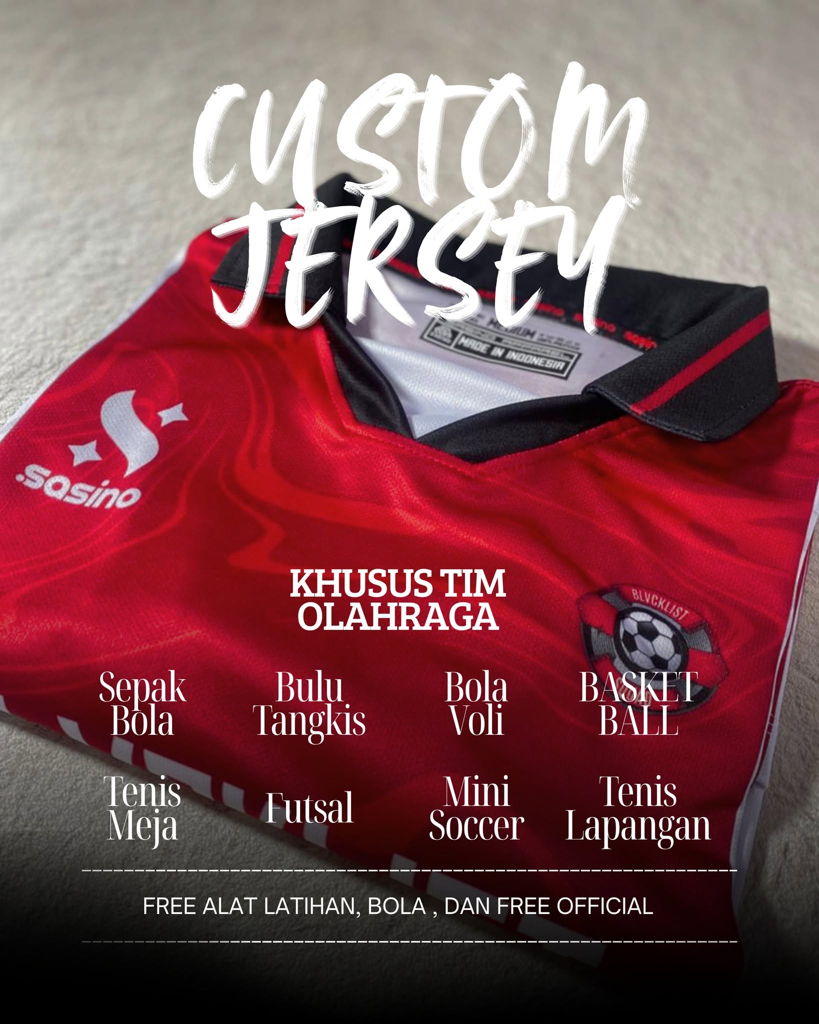 Sasino Apparell Facebook ad: CUSTOM JERSEY PRINTING