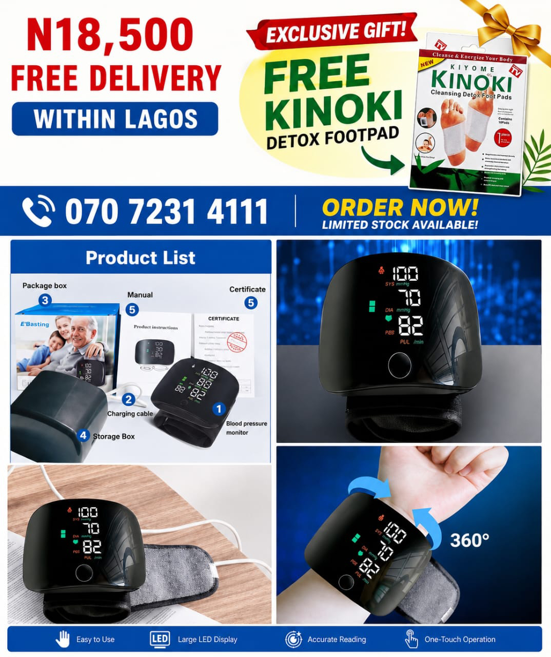 Geepee Nova Facebook ad: ACCURATE BLOOD PRESSURE MONITOR AND KINOKI DETOX