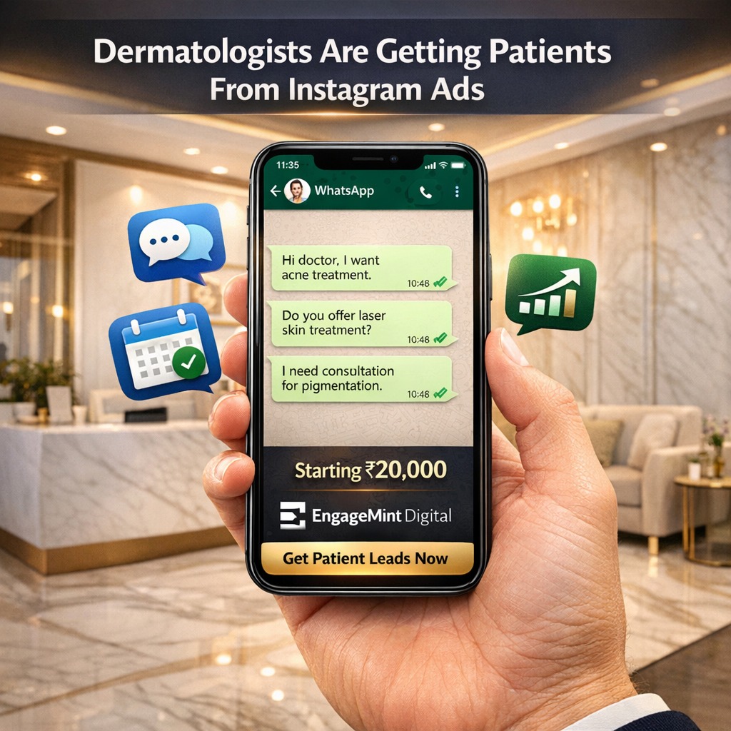 EngageMint Digital Facebook ad: Many dermatology clinics struggle with empty appointment…