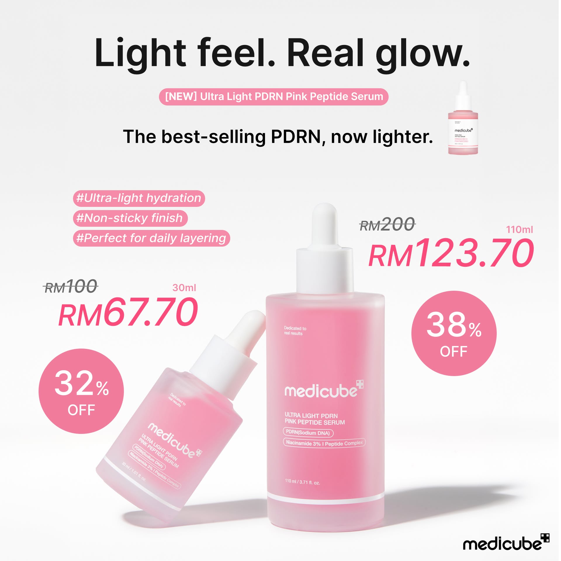 Medicube Malaysia Facebook ad: [NEW] Ultra Light PDRN Pink Peptide Serum
