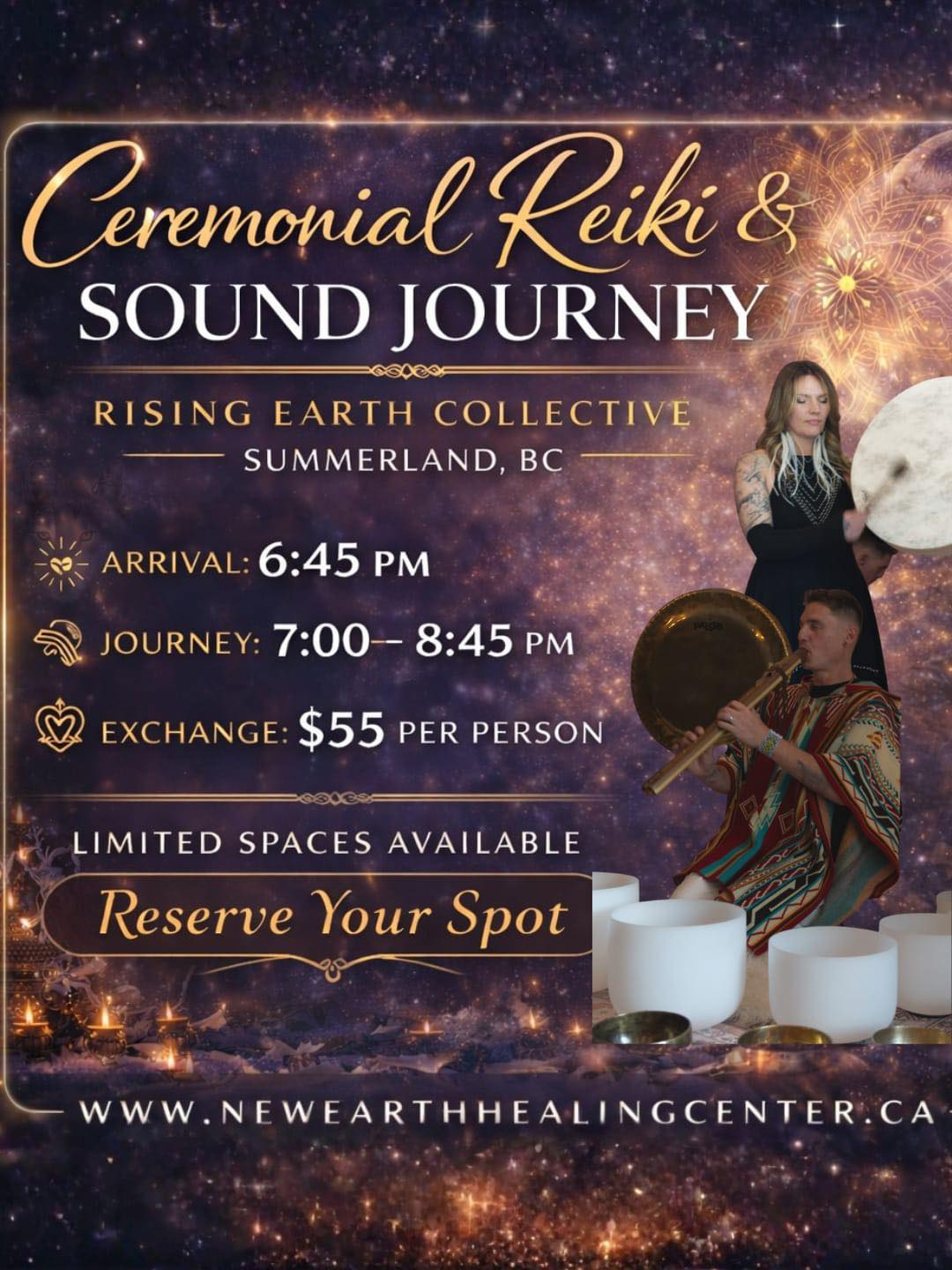 New Earth Healing Center Facebook ad: Ceremonial Reiki & Sound Journey