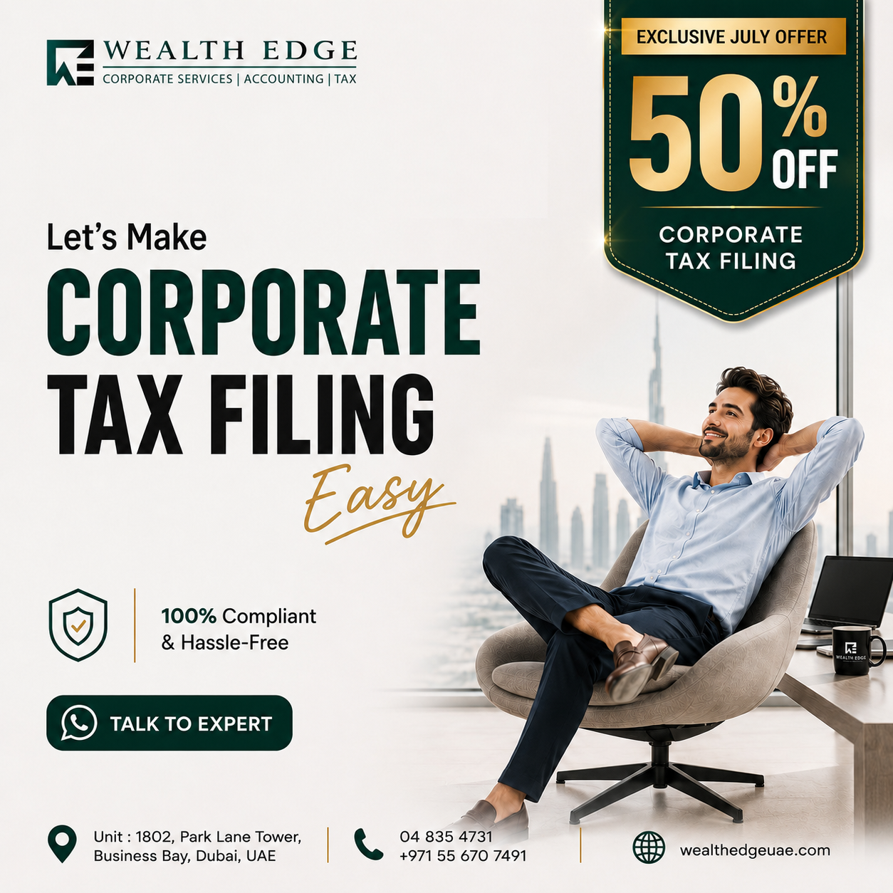 Wealth Edge Corporate Services Facebook ad: 50% OFF on CT Filing