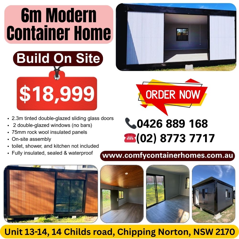 Comfy Container Homes Facebook ad: Need a Modern Container Home Built On-Site in…