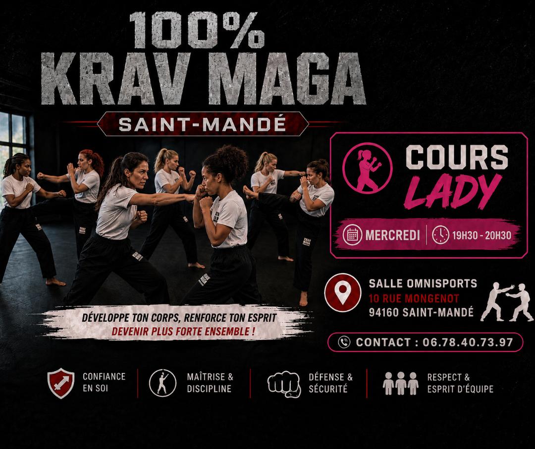 100% KRAV MAGA Facebook ad: Cours Krav Maga FEMMES