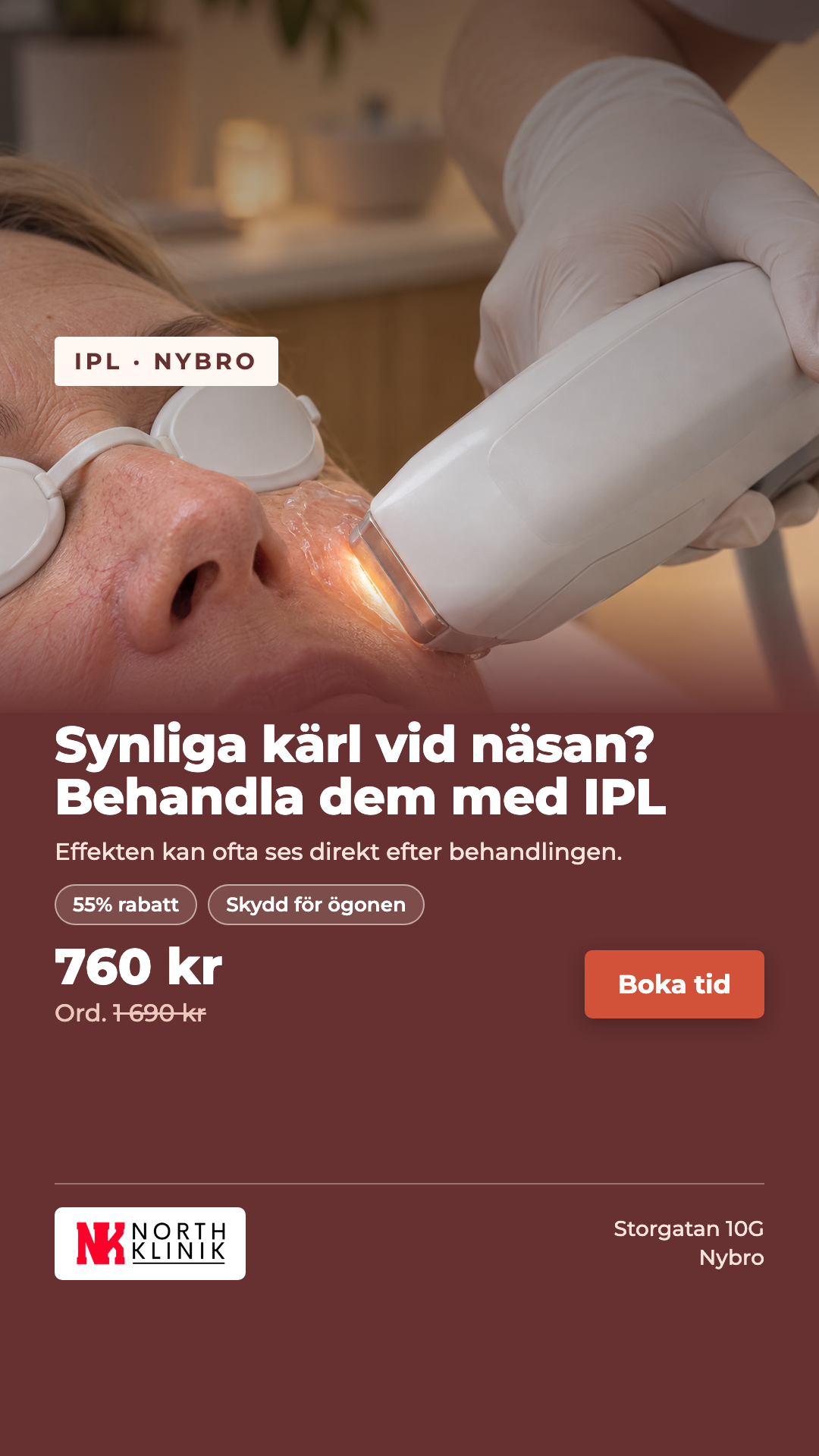 North Klinik Facebook ad: Naturlig glow redan efter 1 gång