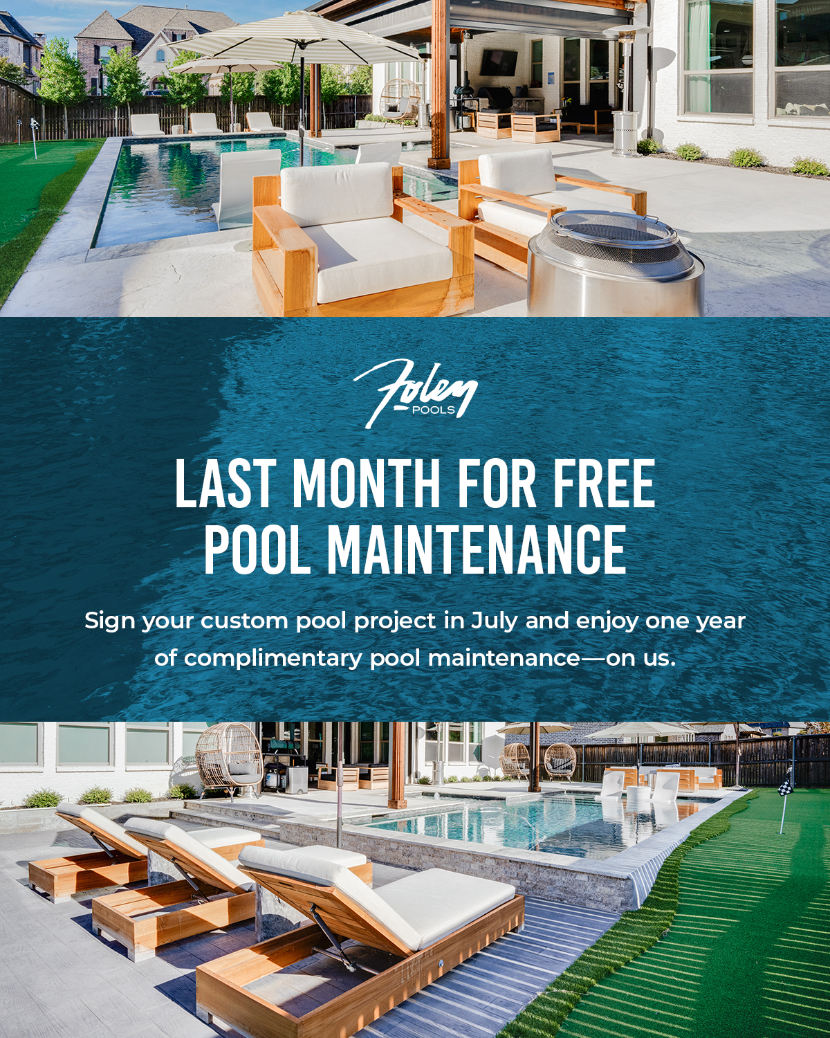 Foley Pools Facebook ad: Custom Pools Built in Just 75 Days