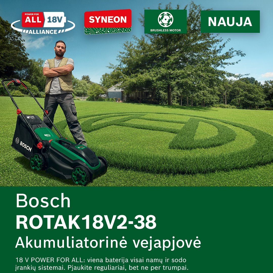 Bosch Lietuva Facebook ad: Galingas vejos pjovimas su Bosch ROTAK18V2-38!