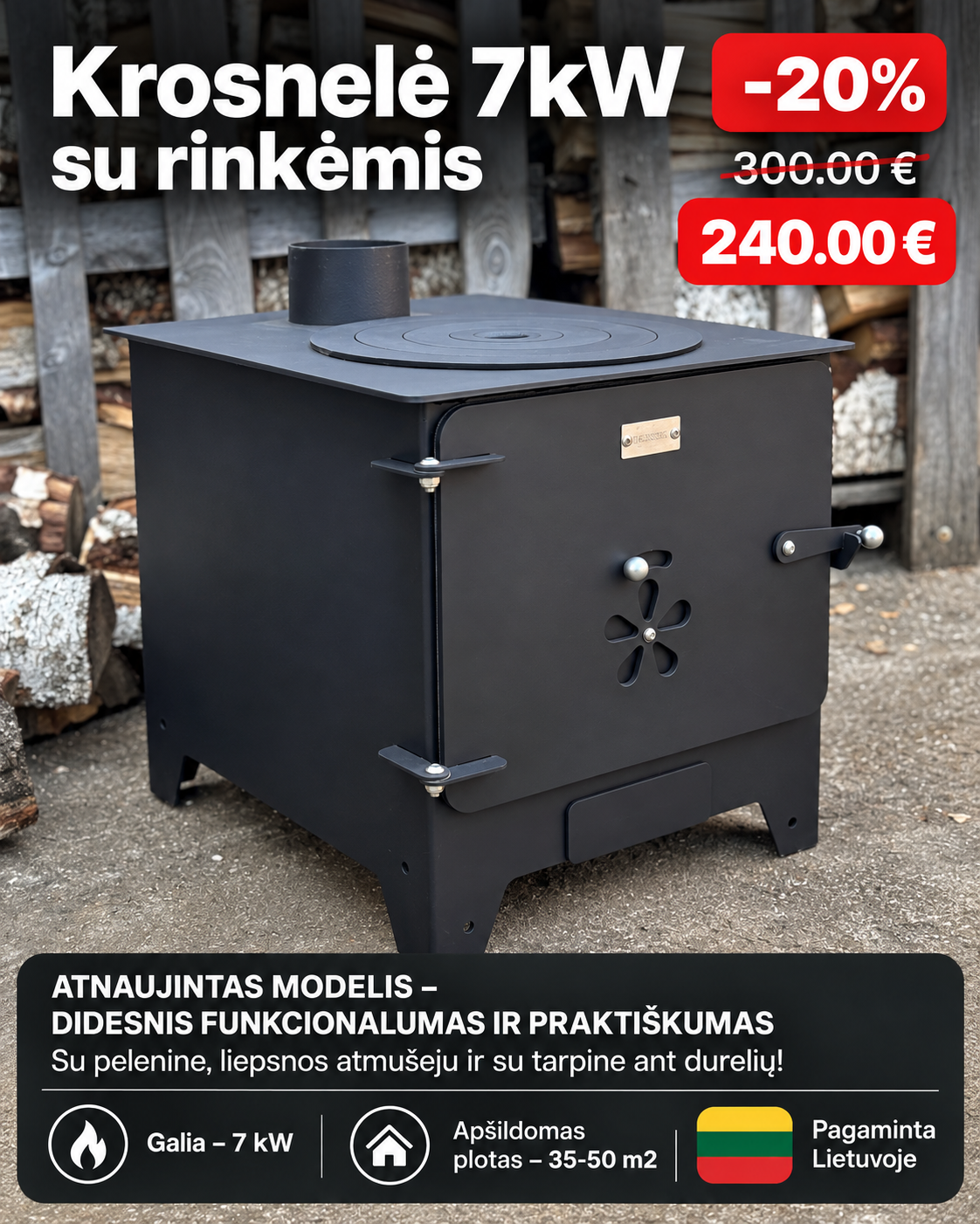KALMETAL Facebook ad: Kieto kuro krosnelės