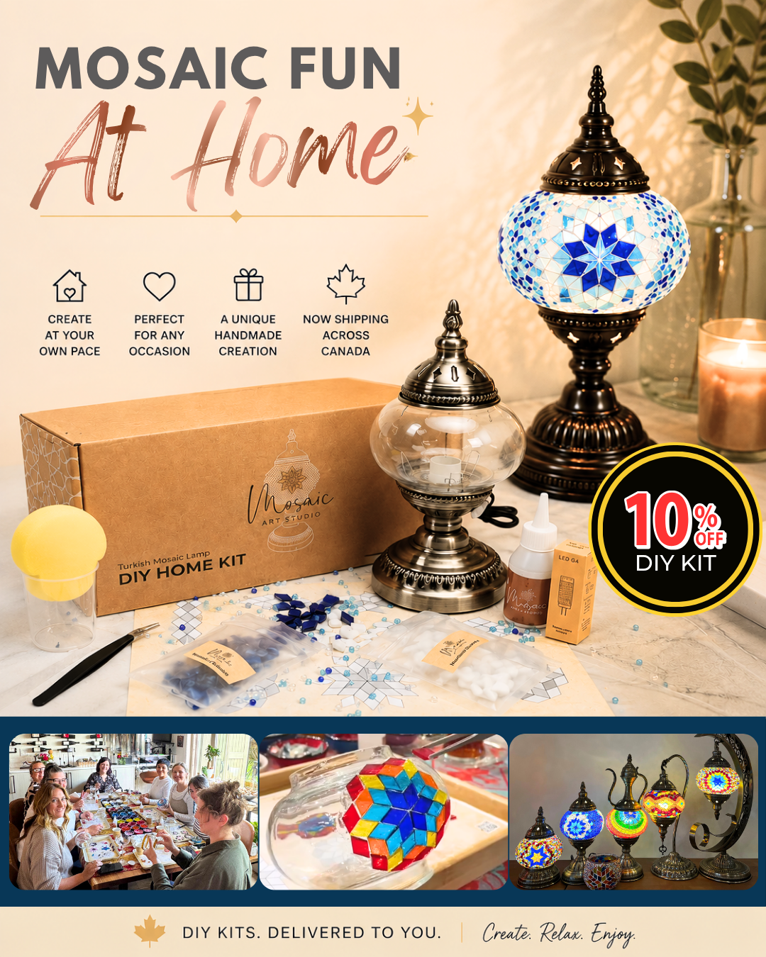 Mosaic Art Studio Vancouver Facebook ad: DIY Mosaic Kits, 10% Off