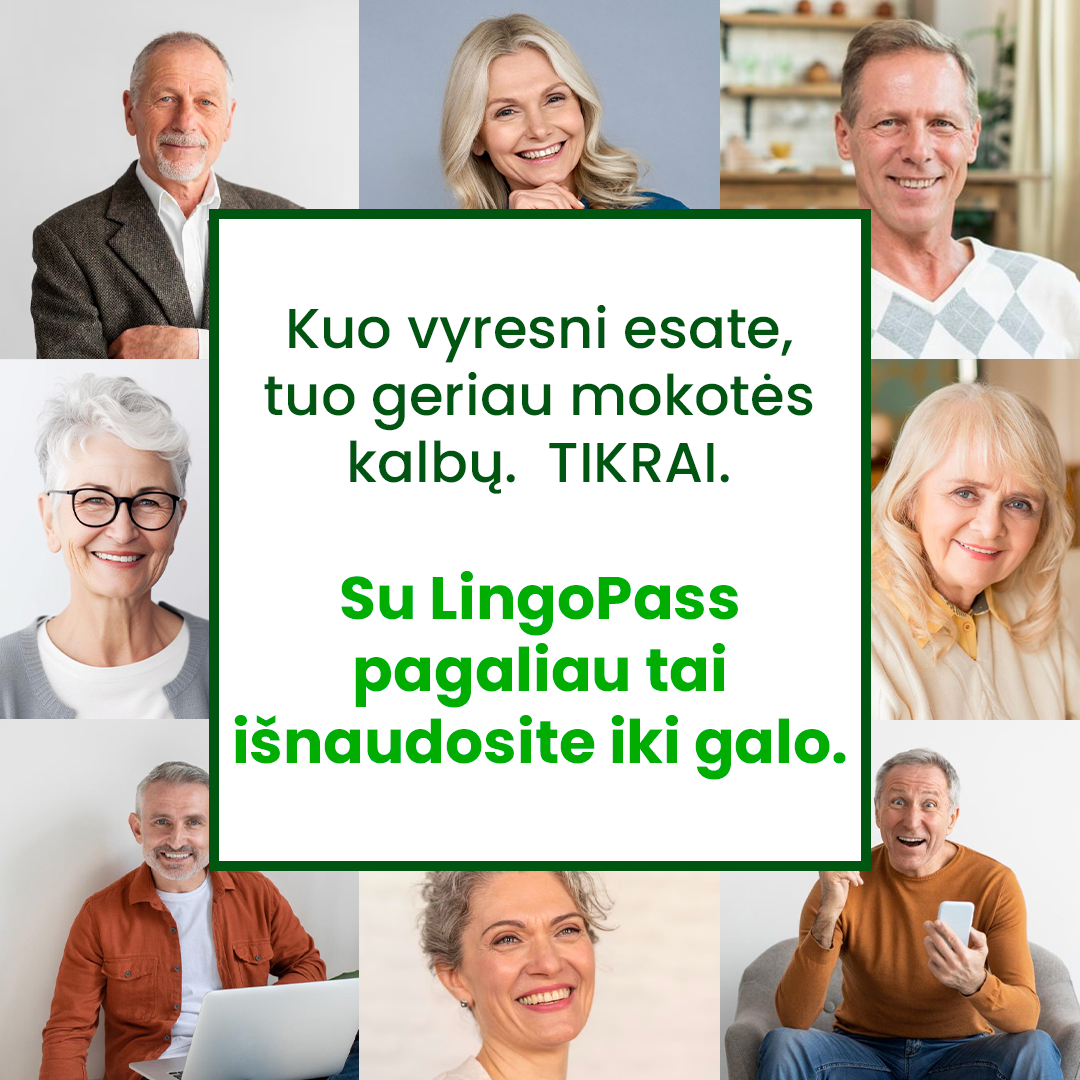 LingoPass Facebook ad: Anglų kalba suaugusiems per 30 dienų