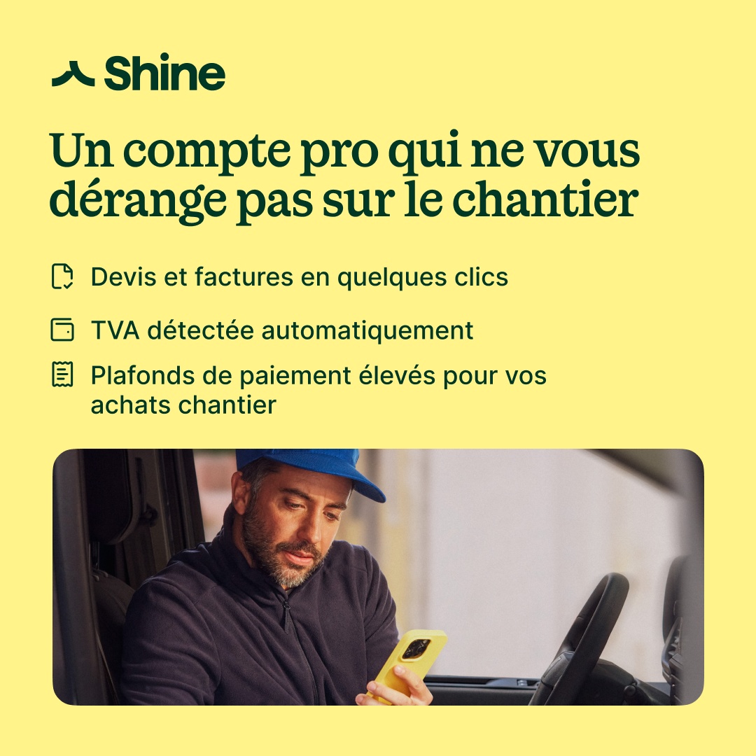Shine Facebook ad: Pensé pour vous suivre sur vos chantiers.