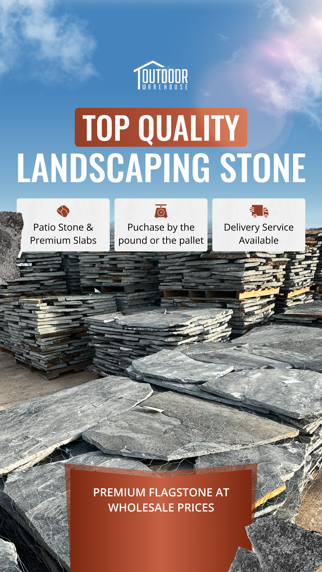 Outdoor Warehouse Supply Facebook ad: Premium Landscape Rock Supplier