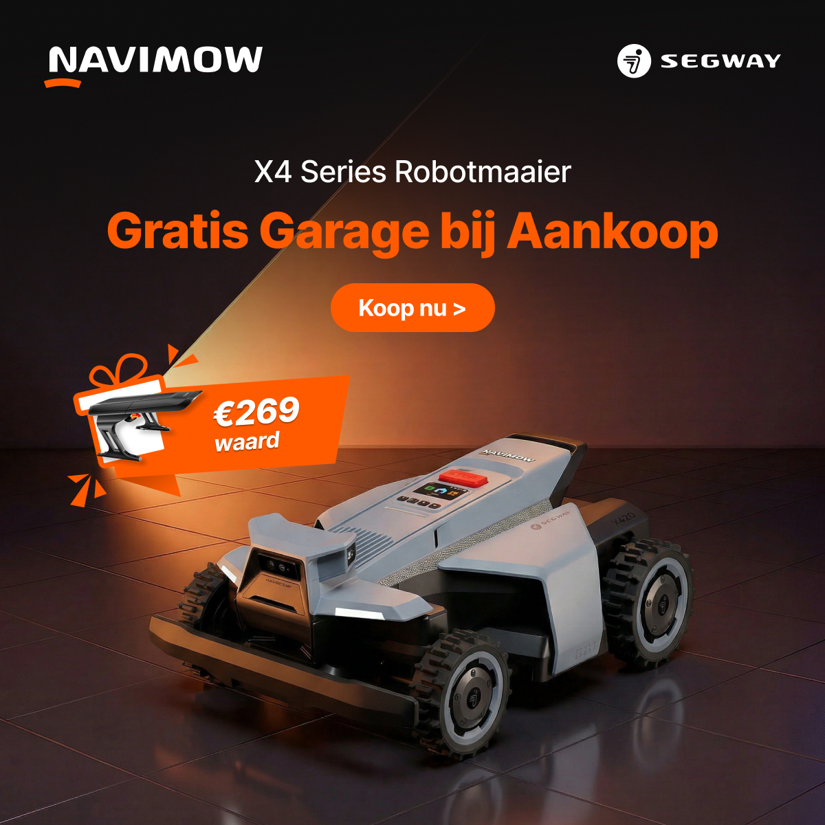 Segway Navimow Facebook ad: Navimow X4 Robotmaaier, gratis garage