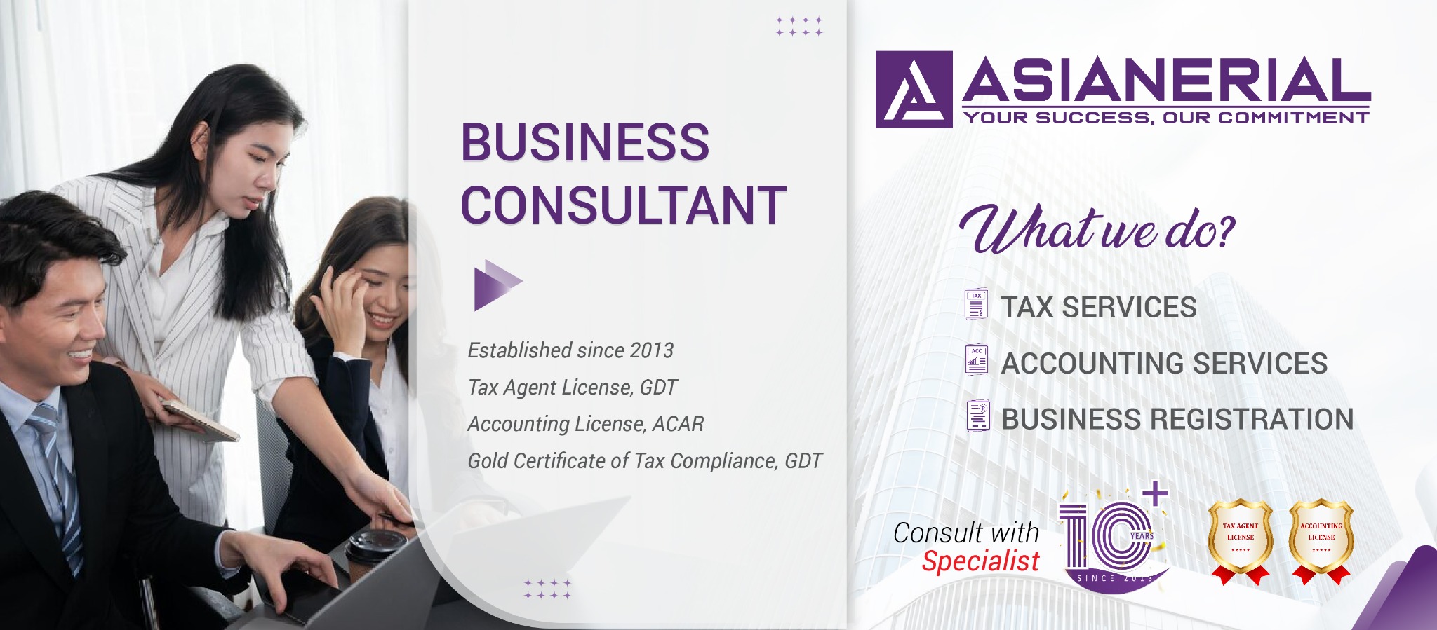 Asianerial Advisory Int. Facebook ad: Since 2013, we have been delivering comprehensive tax…