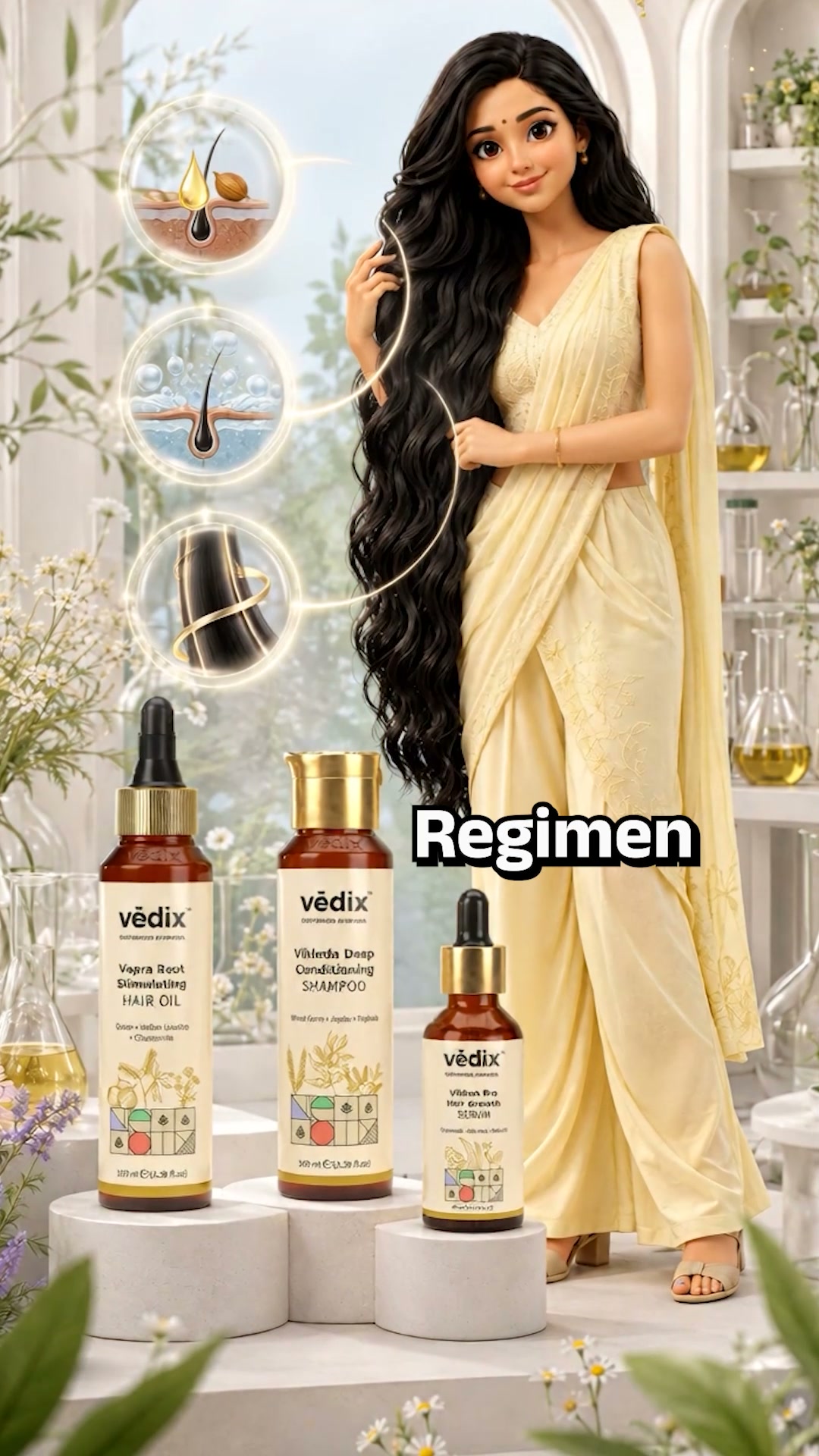 Vedix Ayurveda Facebook ad: END Weak Hair, Thinning, & Hair Fall with Vedix!