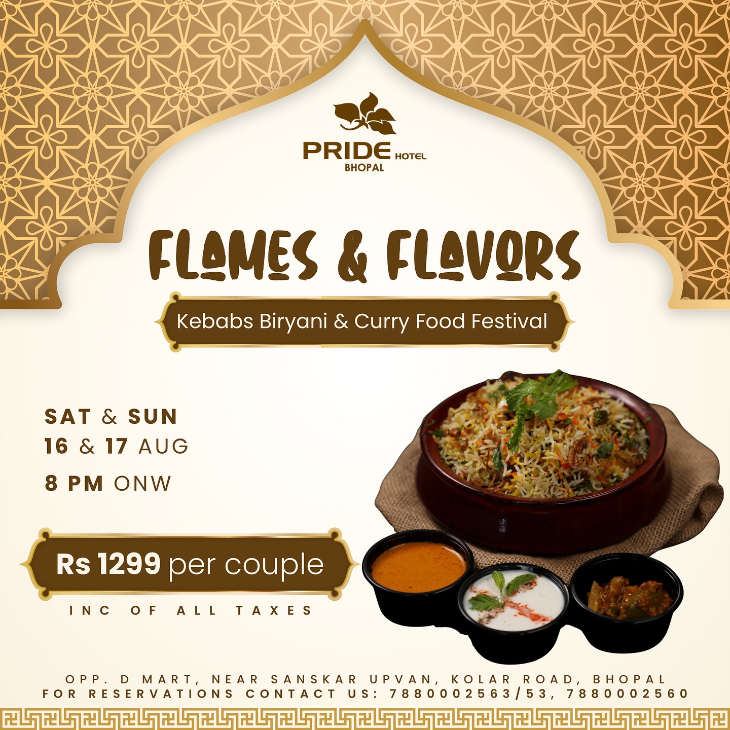 Hotel Pride Bhopal Facebook ad: Flames & Flavors, Kebabs, Biryani & Curry Food…