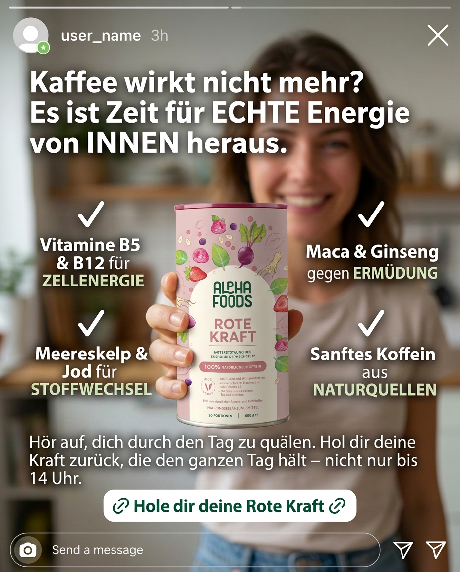 Alpha Foods Facebook ad: Unterstütze Energie & Stoffwechsel auf natürliche Weise