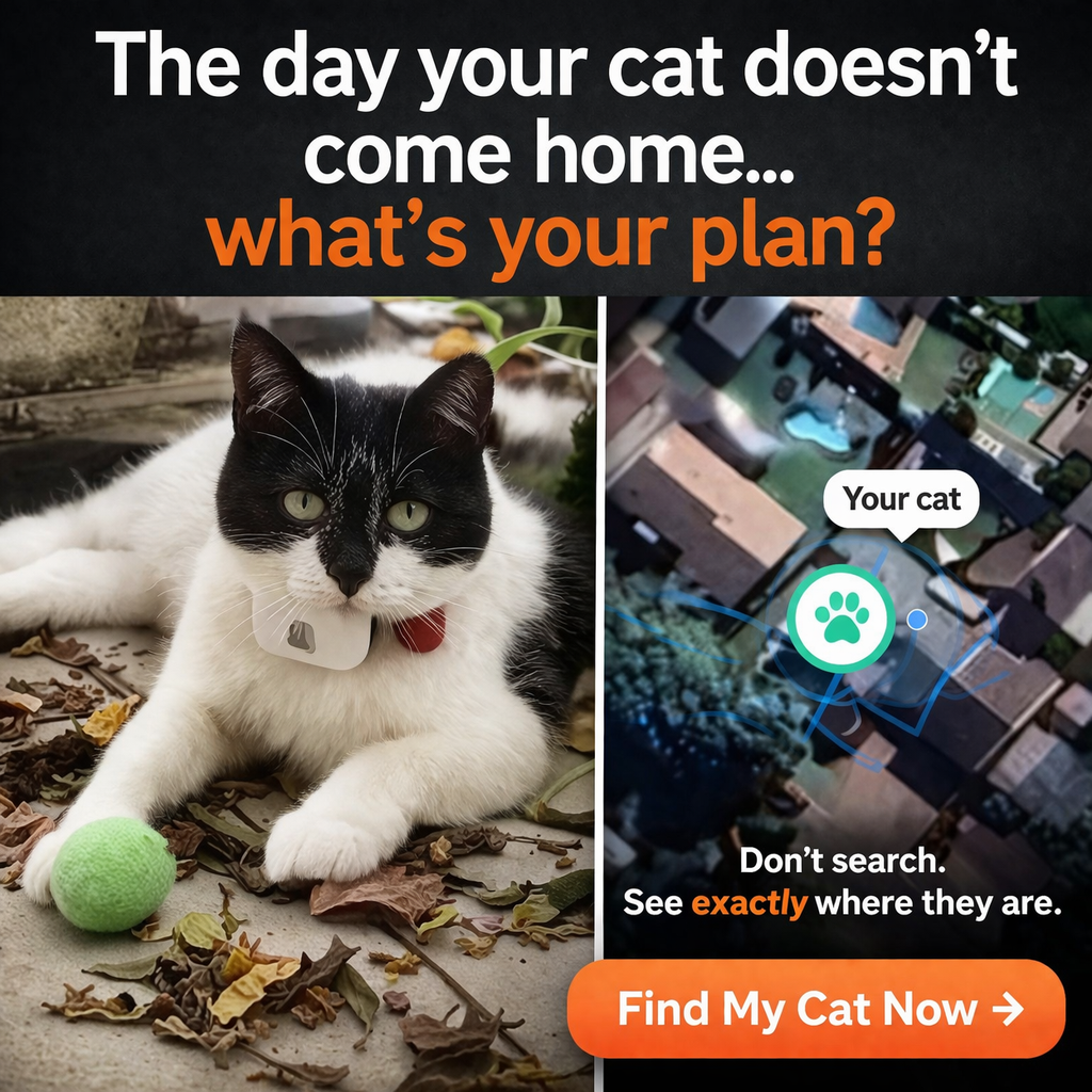 Vital Pet Guard Facebook ad: When your cat goes missing… know exactly where they are.
