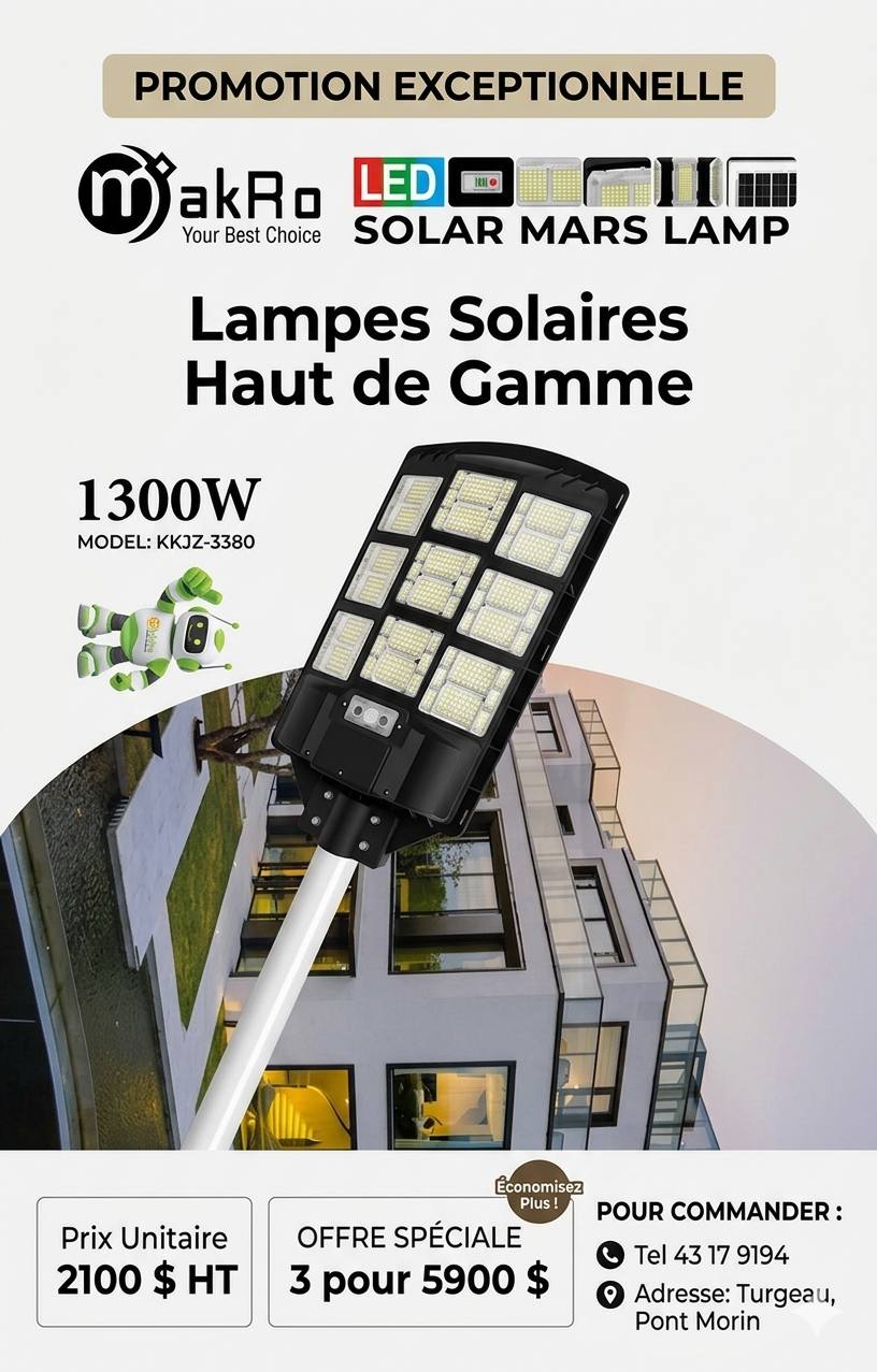 agogo market distribution Facebook ad: Lampadaire solaire disponible en spécial