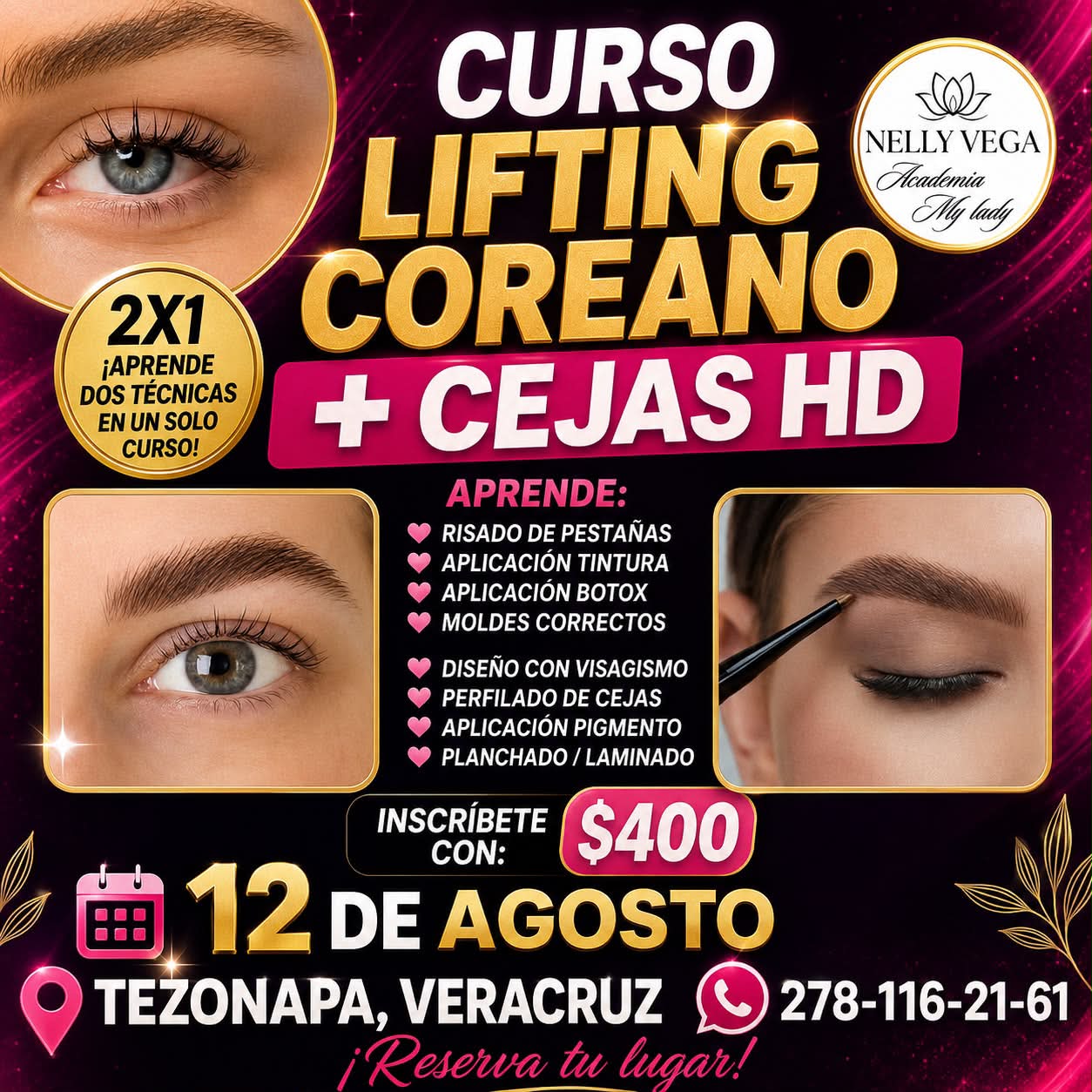 My lady NC Facebook ad: CURSO DÚO DE CEJAS HD + LIFTING COREANO