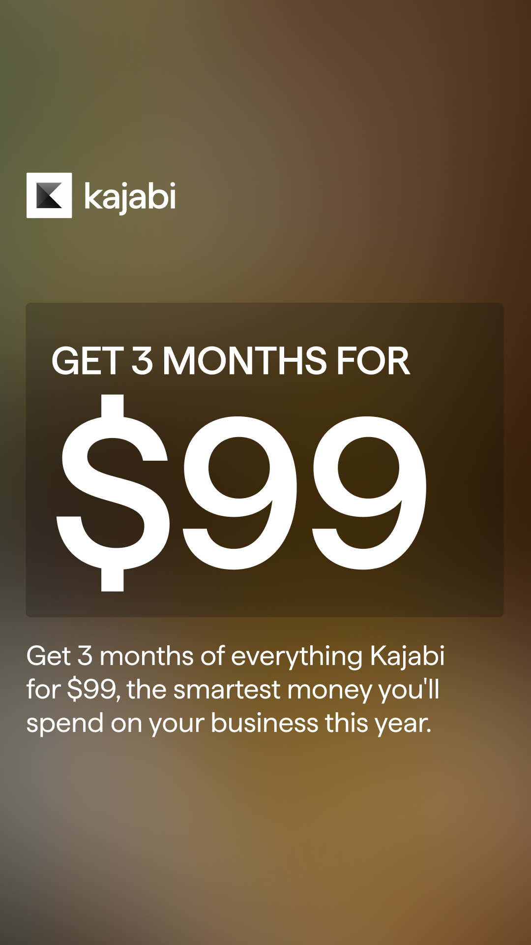 Kajabi Facebook ad: Three months. One platform. Unlimited potential.