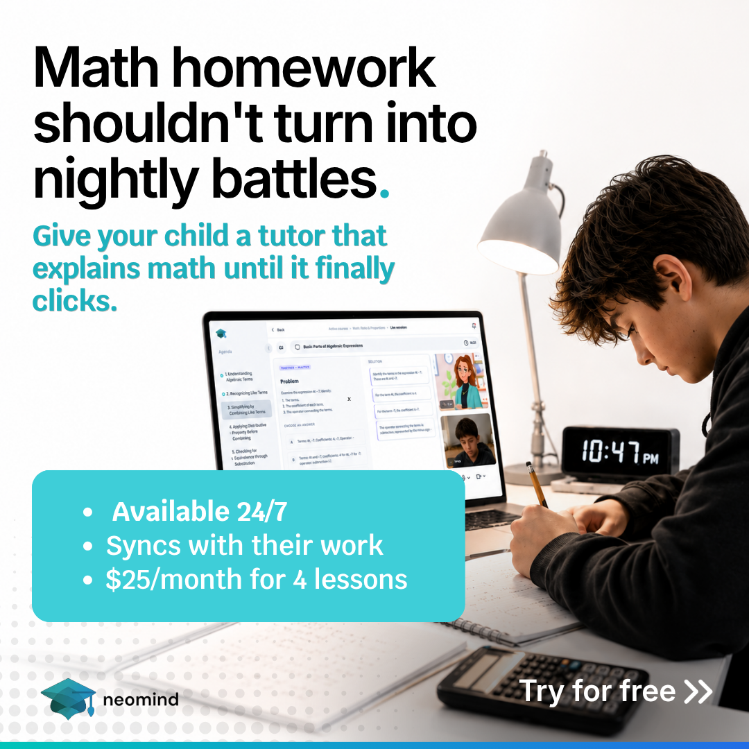 Neomind Learning Facebook ad: An AI Personalized Math Tutor for Your Child