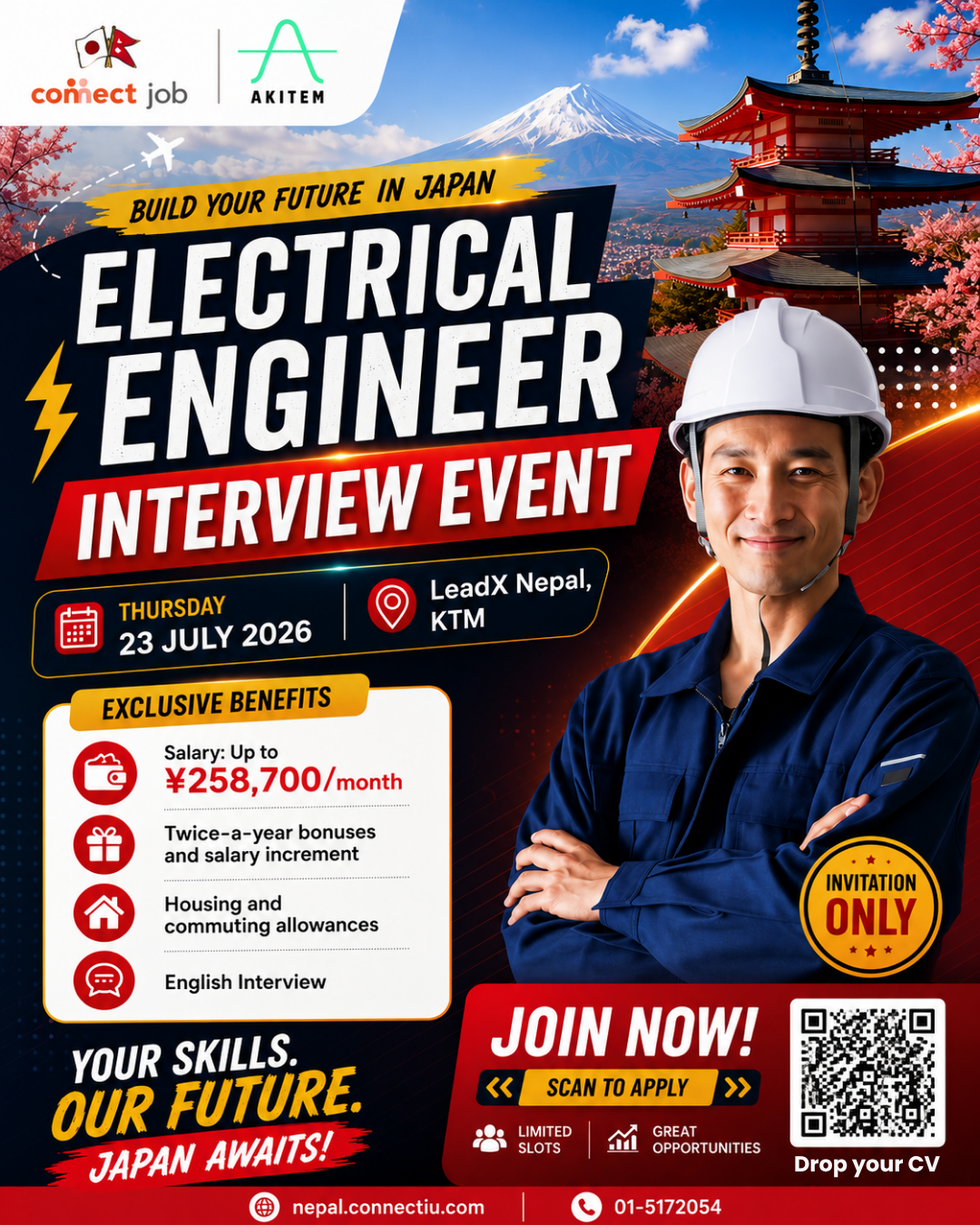 Connect Job Nepal - Work in Japan Facebook ad: Electrical Engineers needed in Japan
