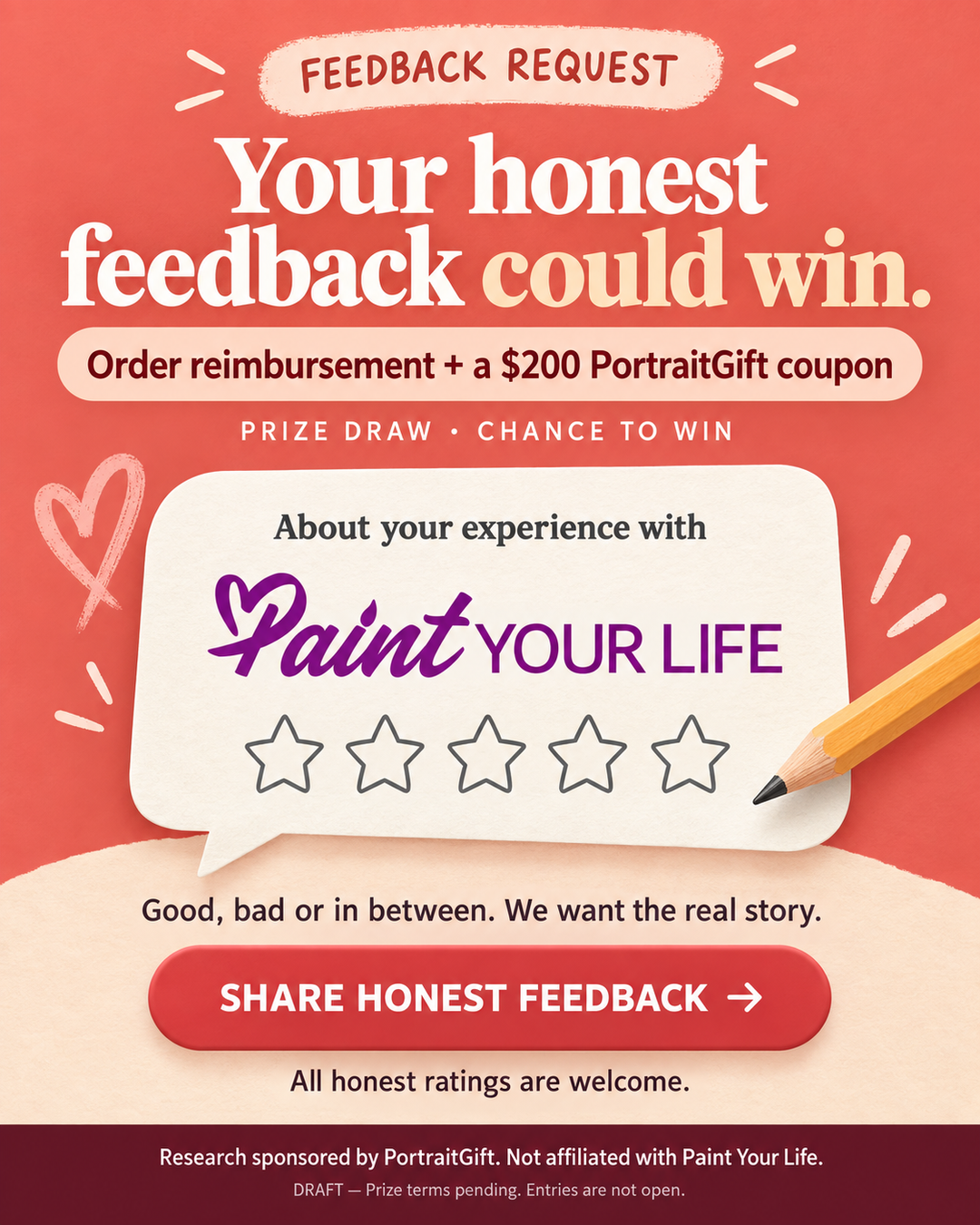 PortraitGift.Com Facebook ad: Your honest feedback could win