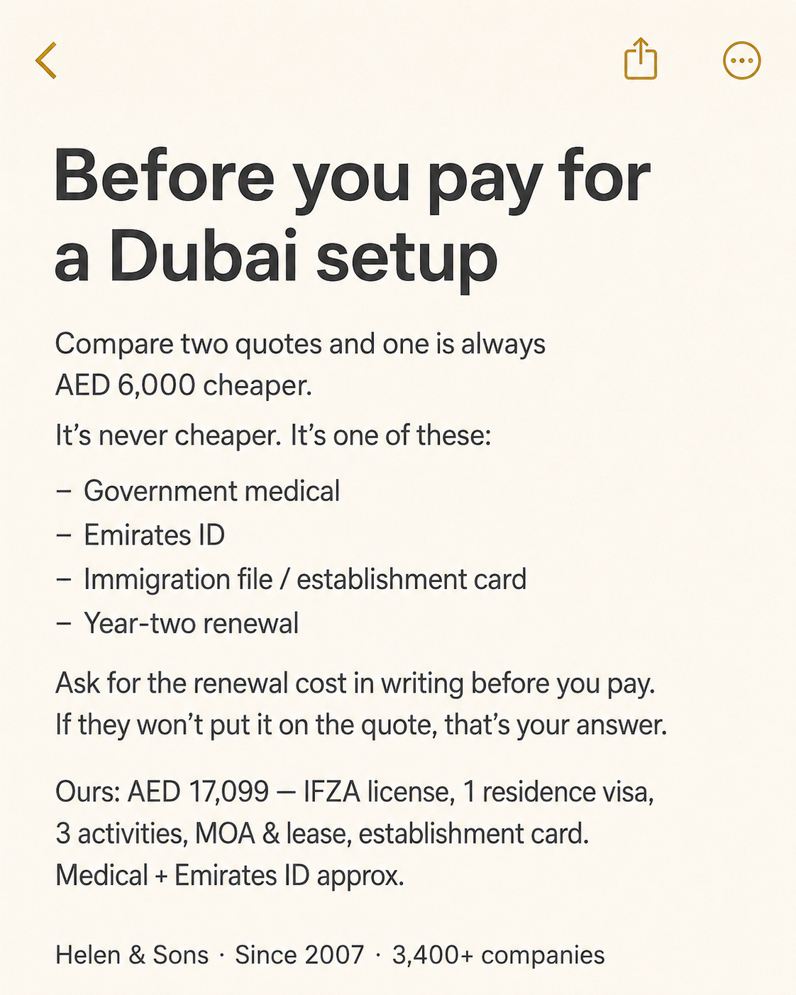 Helen and Sons Business Setup Facebook ad: Don’t Choose the Cheapest Dubai Setup
