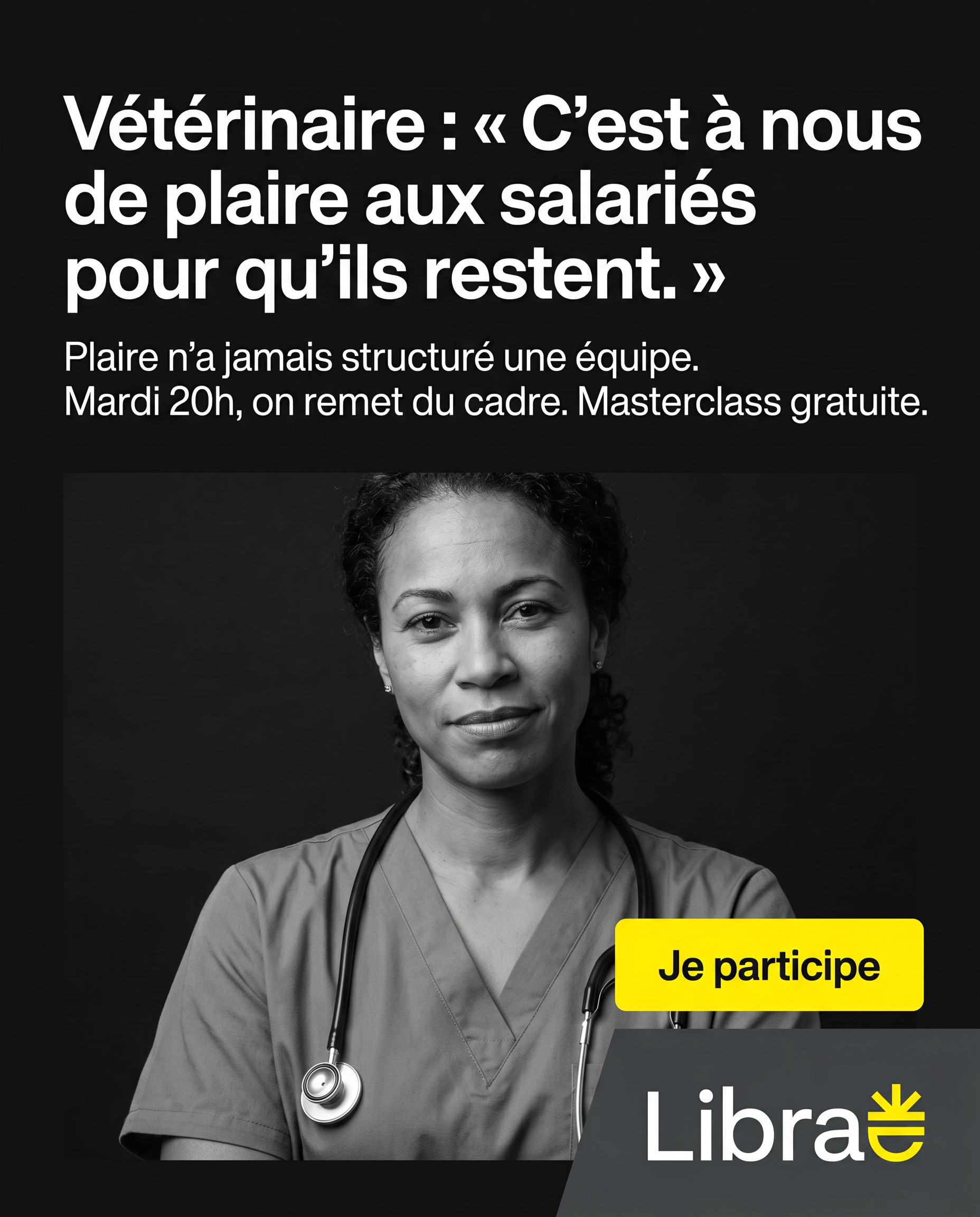 Romain Rousselet - Vétérinaire Libre Facebook ad: On t'a formé à soigner. Pas à diriger une clinique.