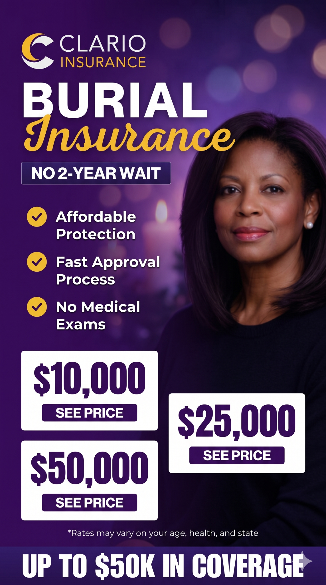 Clario Insurance Facebook ad: Give Your Family Peace, Not Problems
