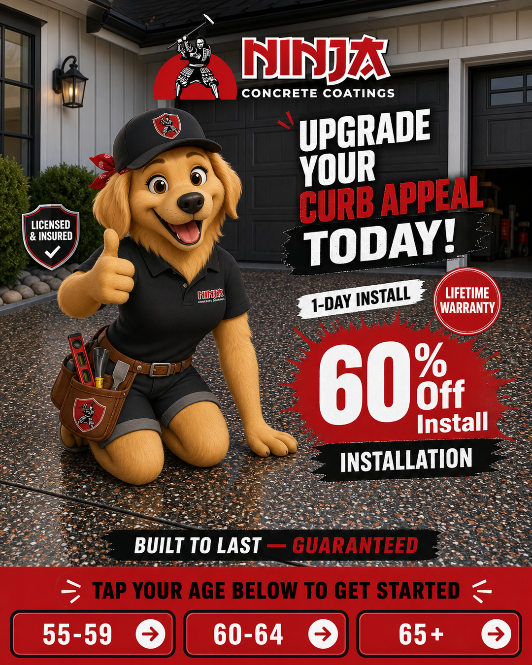 Ninja Coatings Facebook ad: Seniors Save 60% On Installation