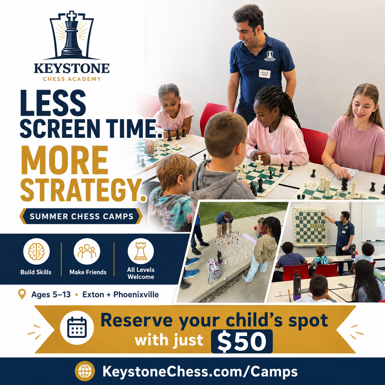 Keystone Chess Academy Facebook ad: Chester County's Premier Chess Camps