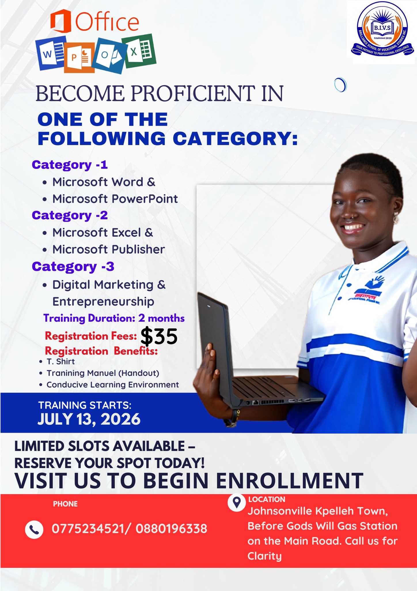 Brilliance Institute of Vocational Studies Facebook ad: ENROLLMENT IS NOW OPEN!