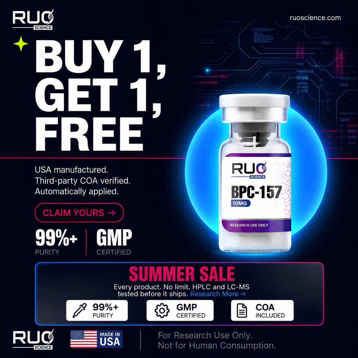 RUO Science Labs Facebook ad: Get Two For The Price Of One.