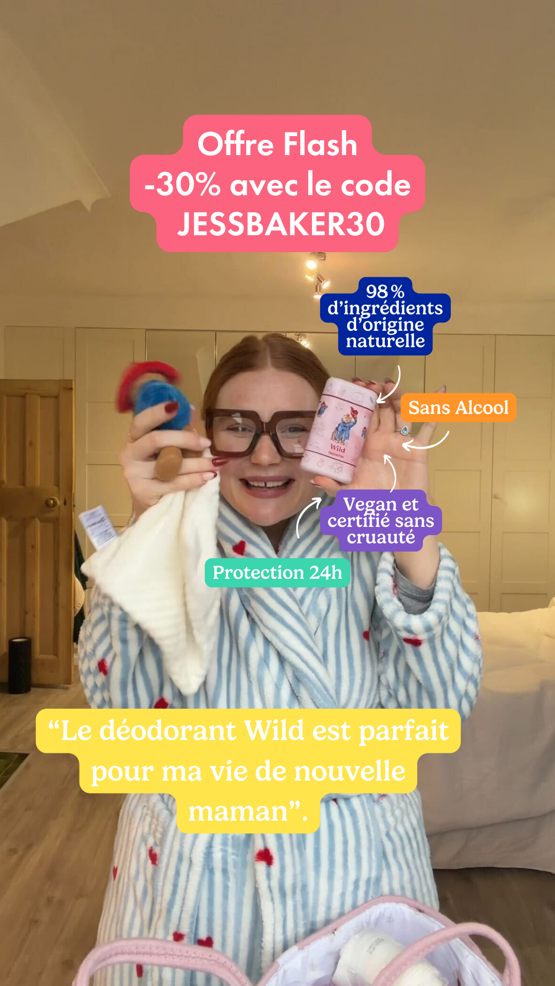 Wild Facebook ad: -30 % sur tout le site Wild avec le code JESSBAKER30
