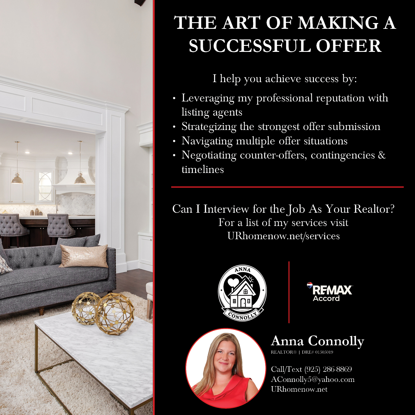 Anna Connolly, Realtor Facebook ad: Message or Call (925) 286-8869