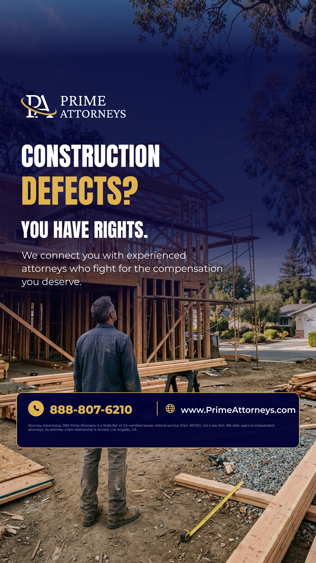 Prime Attorneys Facebook ad: Get a Free Construction Defect Case Evaluation