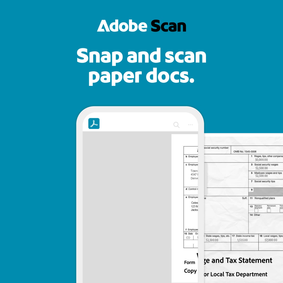Adobe Acrobat Facebook ad: Tax papers to PDF in a tap.