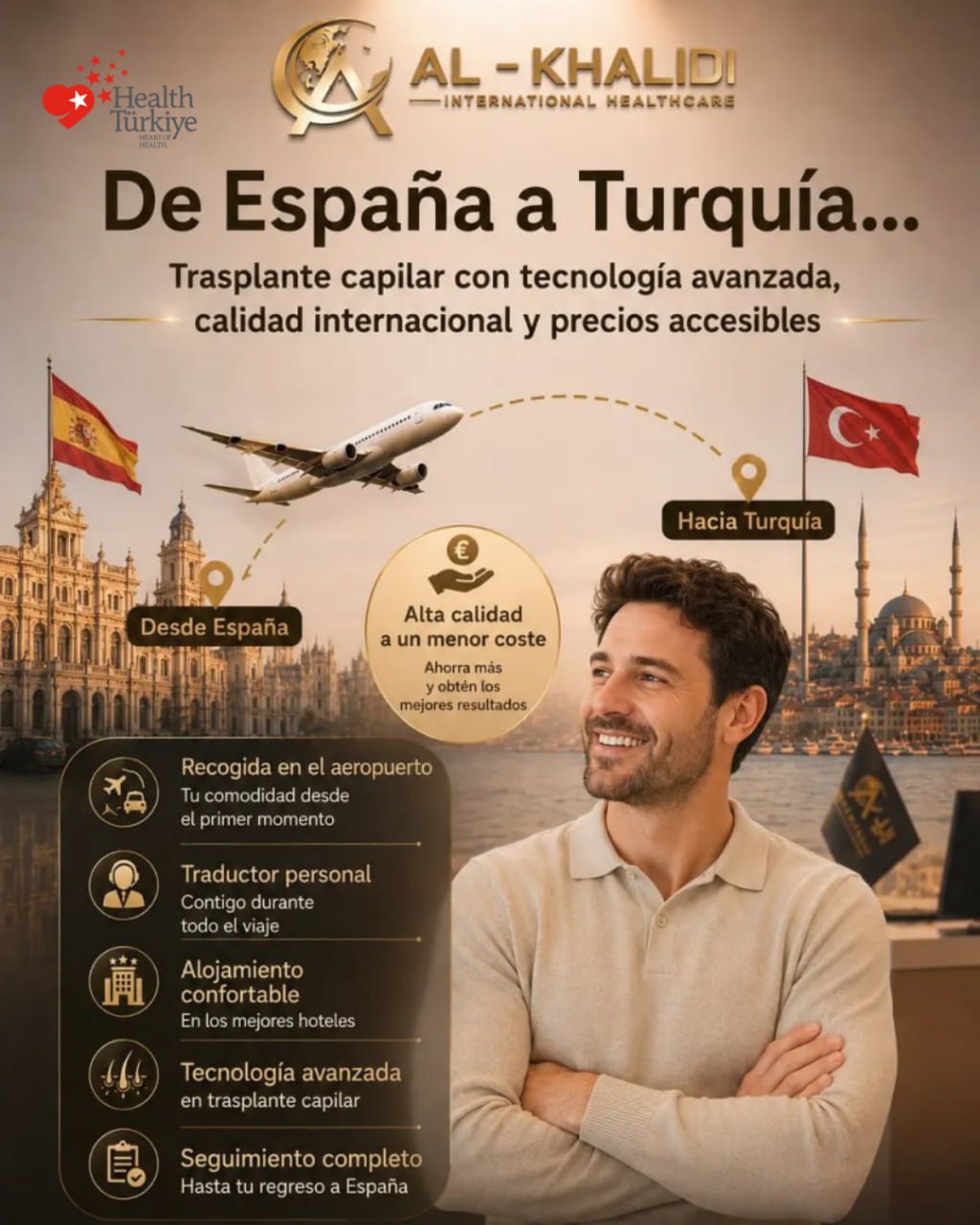 Al-Khalidi International Healthcare Facebook ad: Ahorra miles de euros y recupera tu cabello en Turquía